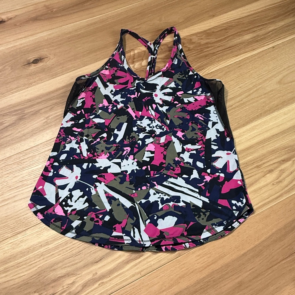 Lululemon Fast Lane Singlet Active Tank Top Wms SZ 4 Geometric Black Pink